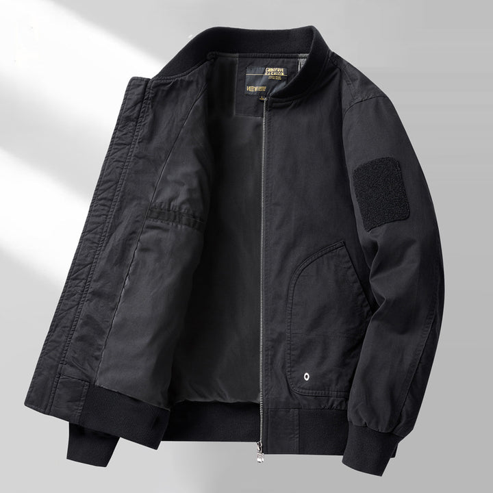 Herren  Canvas Zip-up Rippbündchen Utility-Jacke mit gewölbten Taschenpaneelen Drune