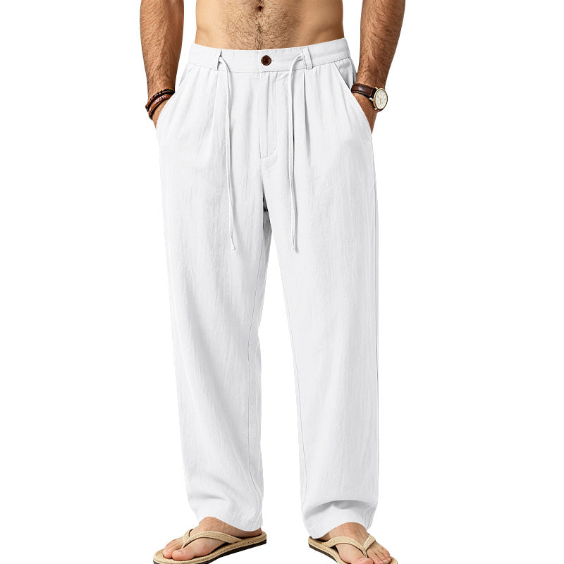 Herren Lässige Loungehose aus Leinenmischung mit Bundfalten und verdecktem Kordelzug Drune