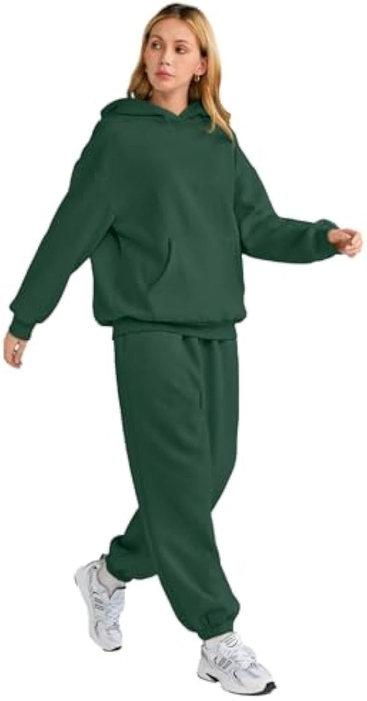 Damen Lässiges Hoodie-Jogging-Set aus French Terry mit Oversize-Kapuzenpullover und hochgeschnittener Jogginghose Drune