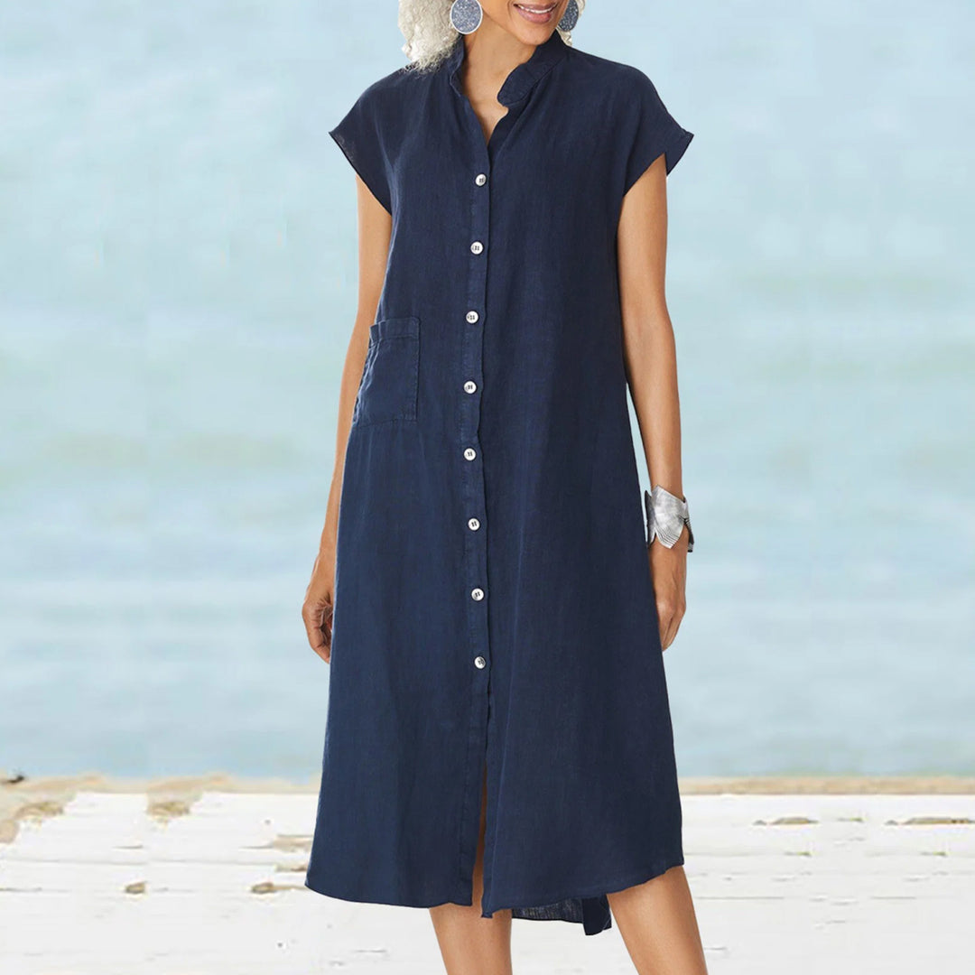Damen Midi-Kleid mit komfortablem Hemdkragen und praktischen Seitentaschen Drune