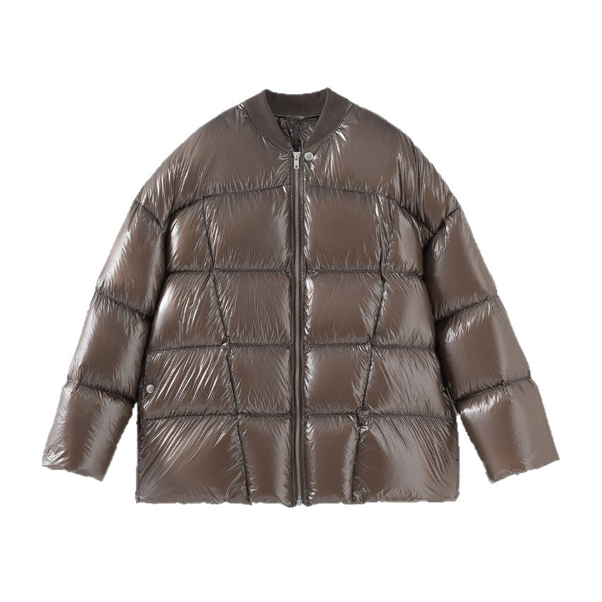 Damen Kurze gestepptte Daunenjacke mit glänzender Shell und Boxy-Silhouette Drune