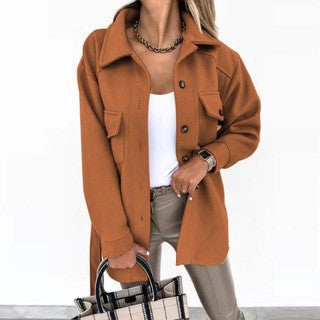 Damen Shacket Hemdjacke aus strukturierter WDruneware mit Pattentaschen Drune