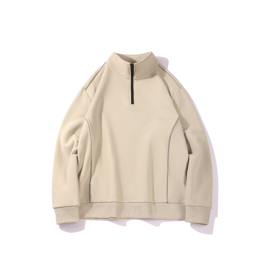 Herren Halfzip-Sweatshirt mit Stehkragen, reflektierenden Kedernähten und geripptem Saum Drune