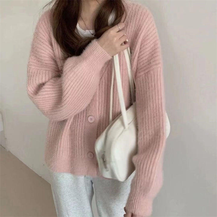 Damen kuschelige Strickjacke mit moderne Knopfdetails und oversized Schnitt Drune
