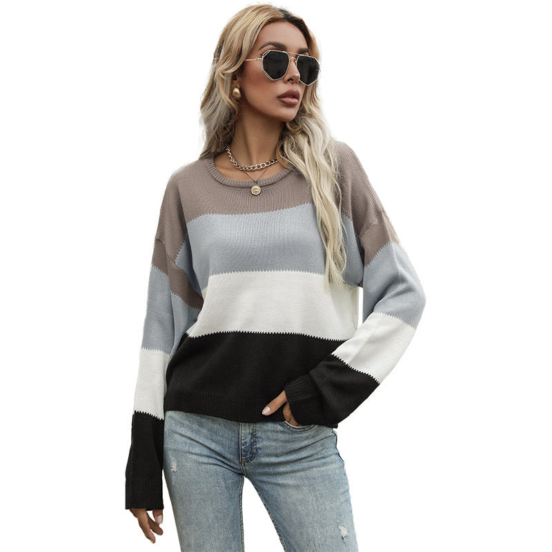 Damen Colorblock-Feinstrickpullover mit überschnittener Schulter und lässiger Passform Drune