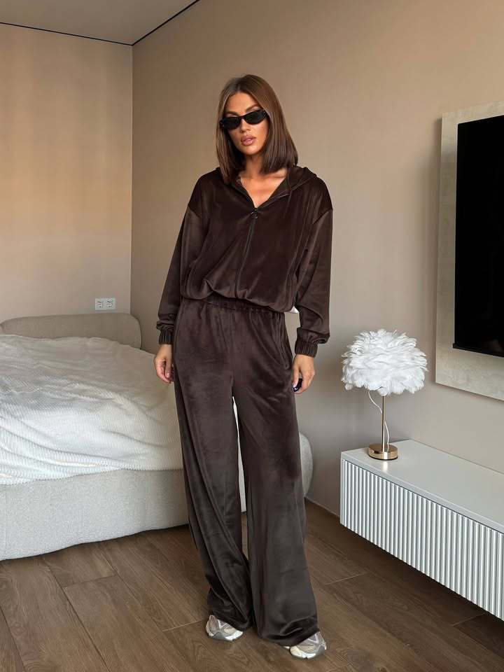 Damen Loungewear-Set mit leichtem Zip-Hoodie, elastischen Bündchen und weiten Palazzo-Hose Drune
