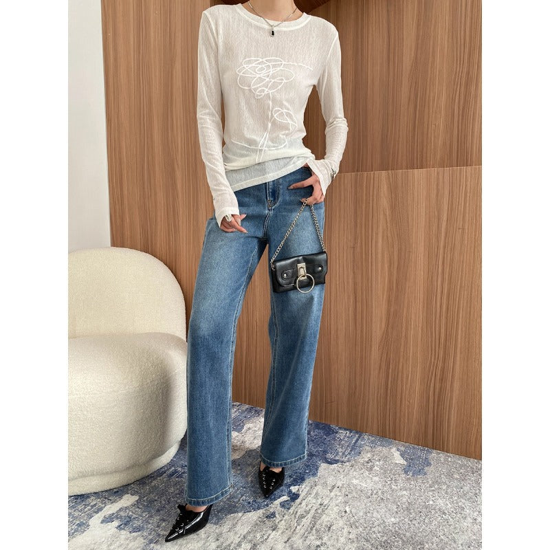 Damen Langarmshirt mit feinem Grafikdruck und leichtem Stoff Drune