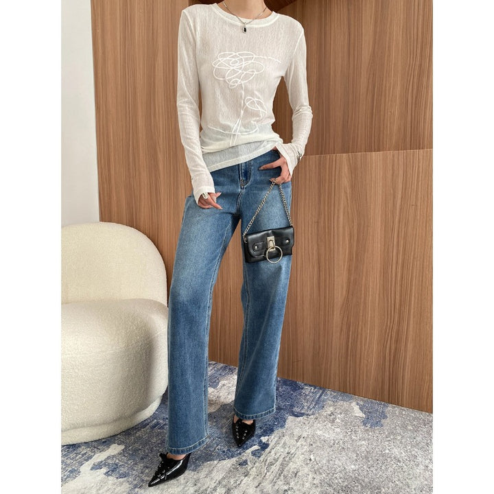 Damen Langarmshirt mit feinem Grafikdruck und leichtem Stoff Drune