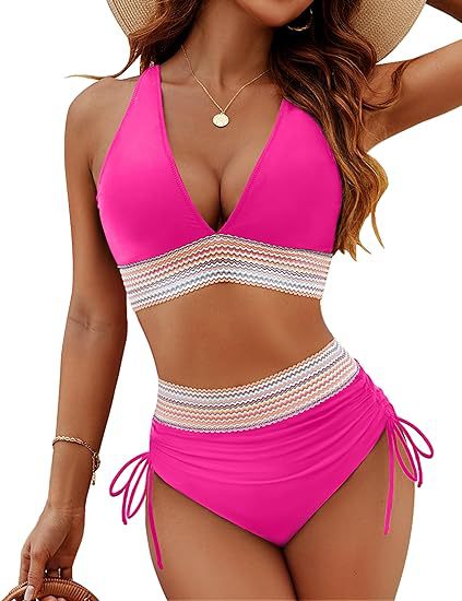 Damen Bikiniset mit verstellbarem Bund und sportlichem V-Ausschnitt Drune