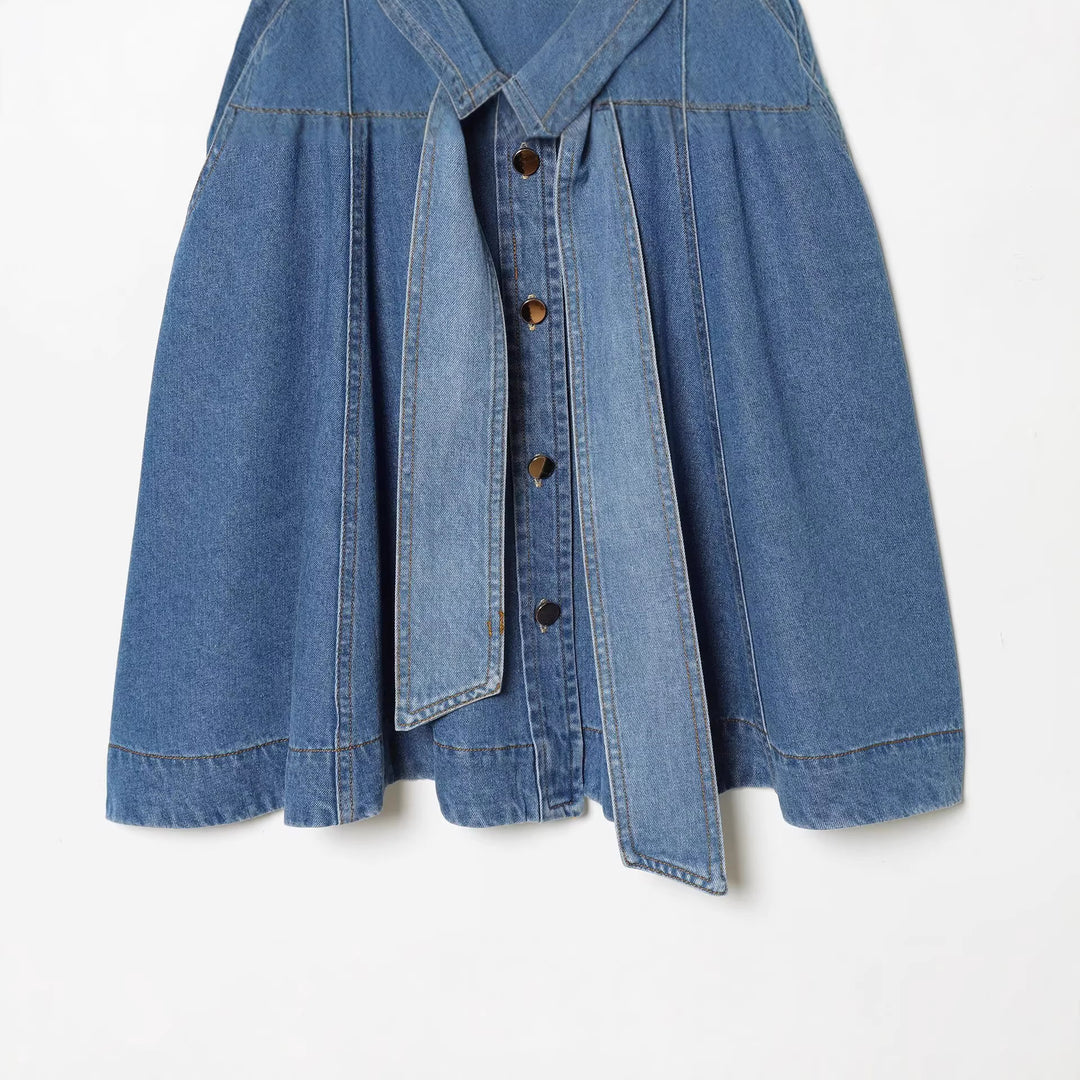 Damen Denim-Hemdblusenkleid mit Taillengürtel und ausgestellter A-Linie Drune