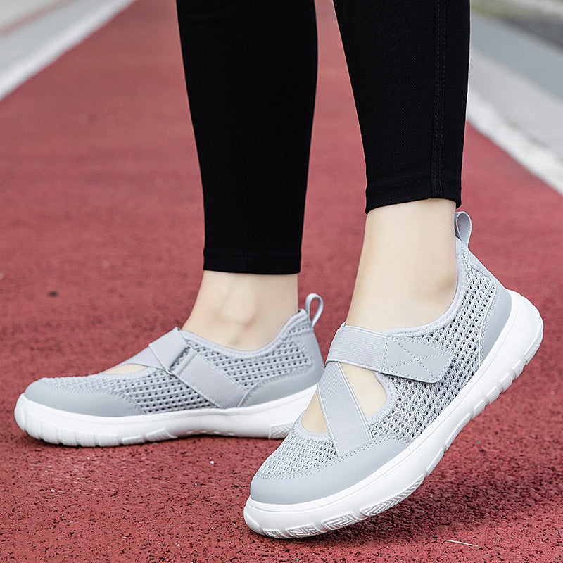 Damen nan atmungsaktive Strick-Riemchensneaker mit Klettverschluss gepolsterter Komfortsohle und flexibler Profillaufsohle Drune