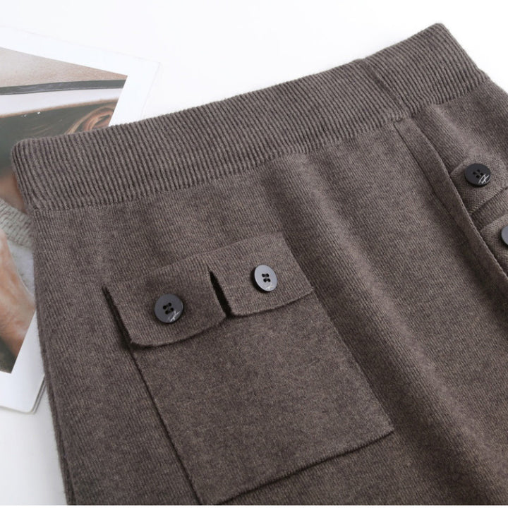 Damen Eleganter Maxirock mit praktischen Taschen und Knopfdetails Drune