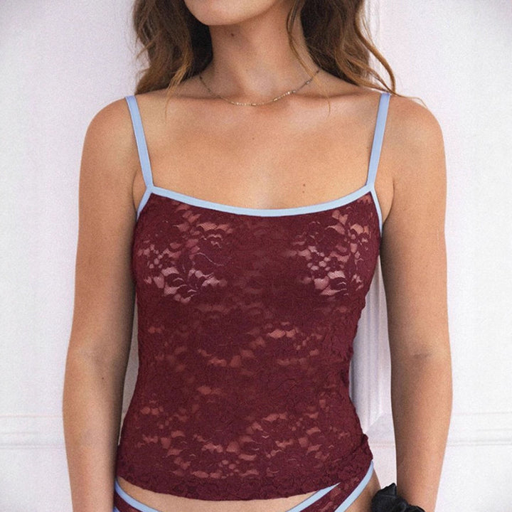 Damen Spitzentop mit kontrastierenden Trägern Drune