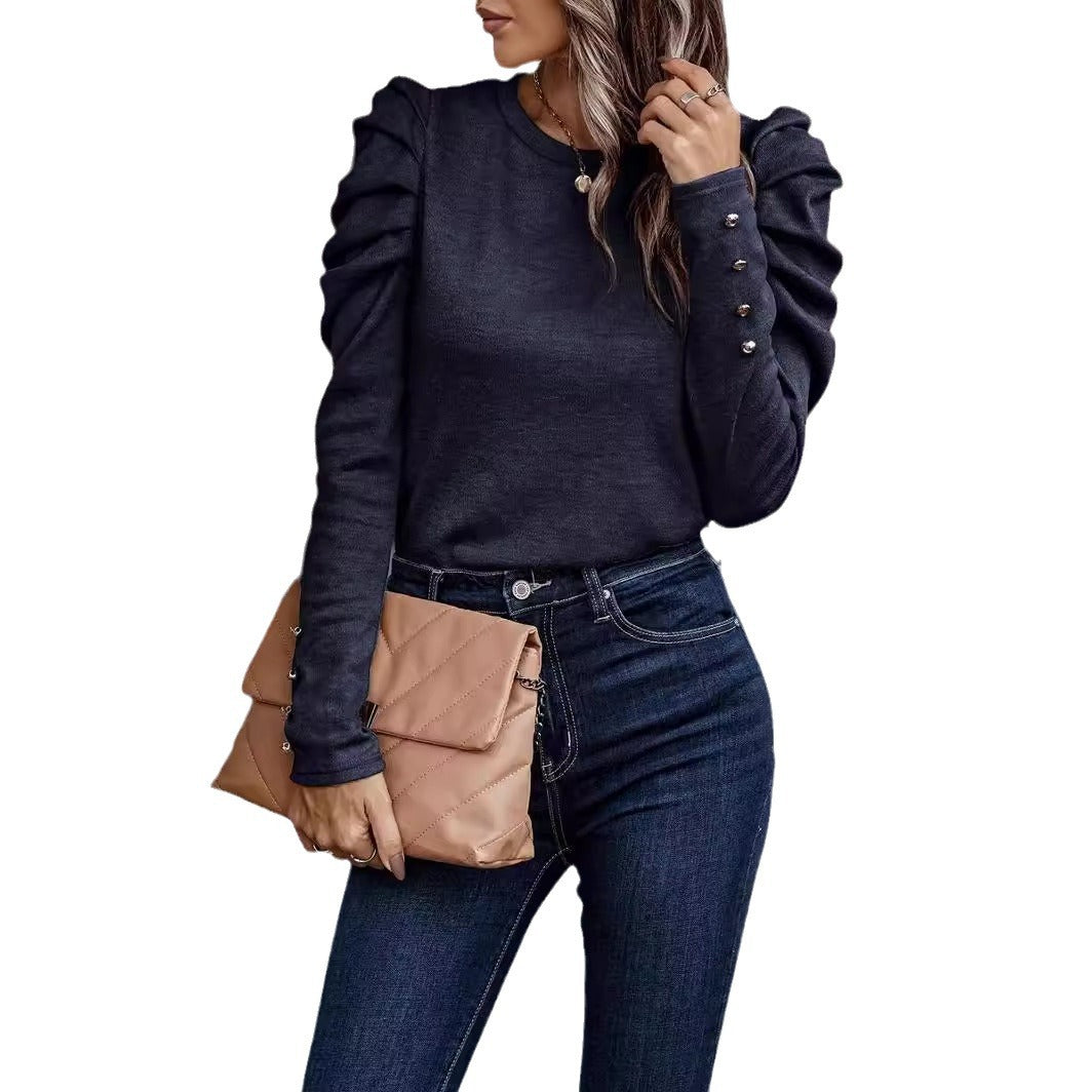 Damen entspannter Pullover mit modischen Rüschendetails und hochgelegten Ärmeln Drune