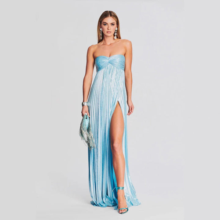 Damen Abendkleid mit schulterfreiem Design und elegantem Schlitz Drune