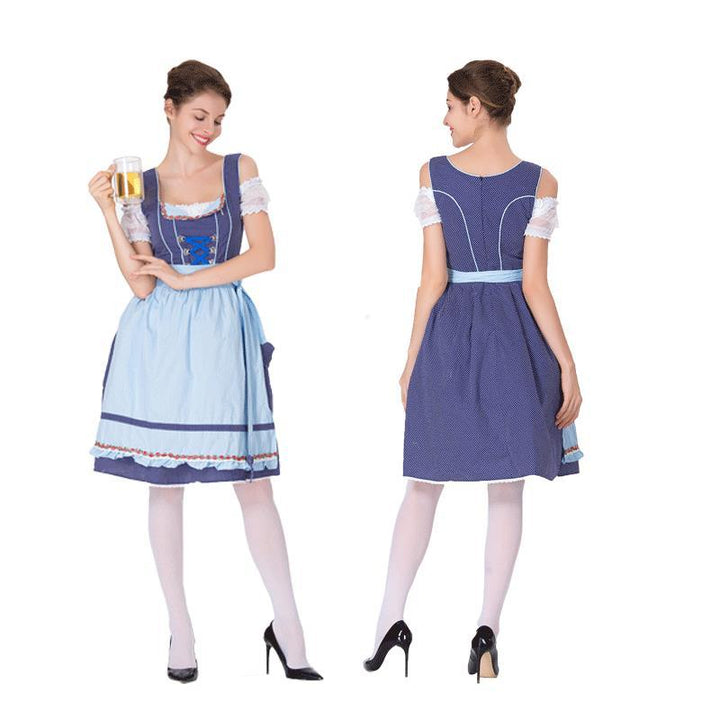 Damen nan klassisches Trachten-Dirndl mit gepunktetem Mieder, geschnürter Korsage und abnehmbarer Rüschen-Schürze Drune