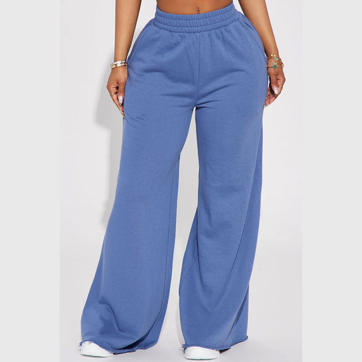 Damen nan weite Highwaist Palazzo-Loungehose mit doppelt gerafftem Komfortbund und fließender Wide‑Leg-Silhouette Drune