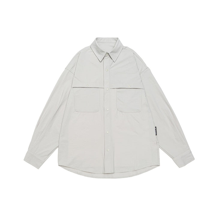 Unisex Weit geschnittene Hemdjacke im Utility‑Stil mit Druckknopfleiste Drune