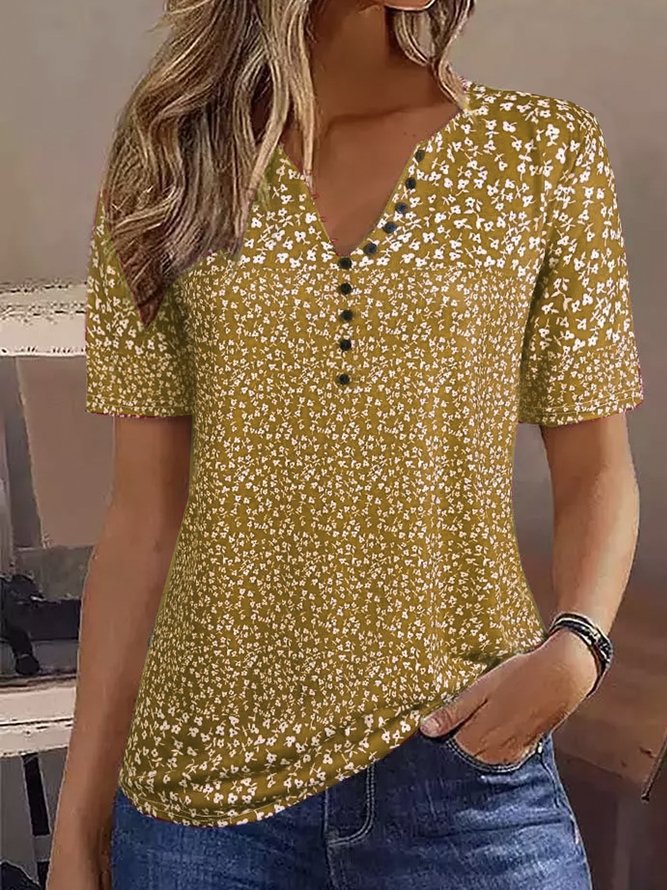 Damen Kurzarmbluse mit floralem Muster Drune