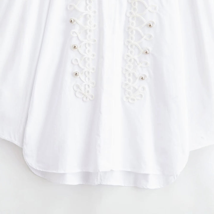 Damen Bluse mit dekorativen Froschverschlüssen und Zierkordeln Drune