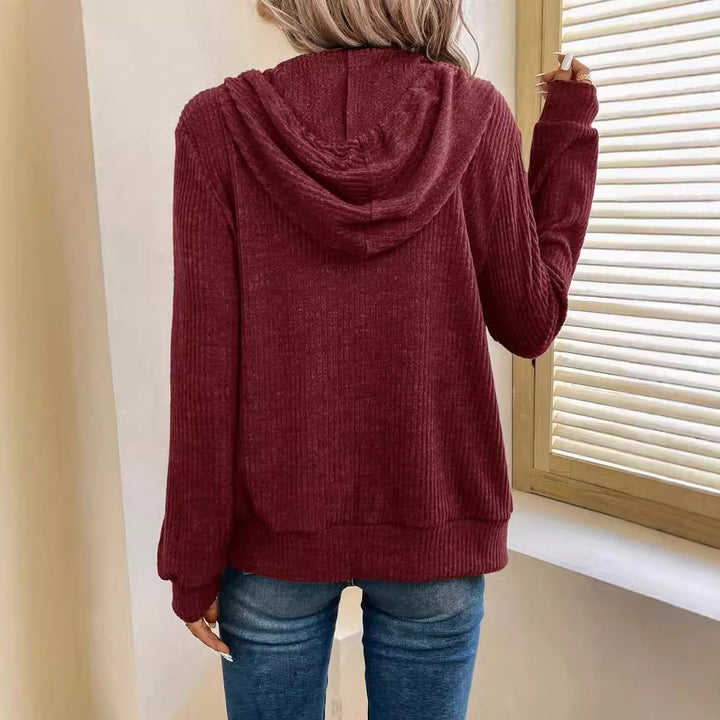 Damen gemütliche Kapuzenjacke im stylischen Rippstrickdesign Drune