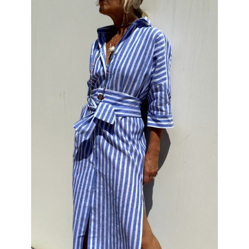 Damen Langarm Hemdblusenkleid Drune