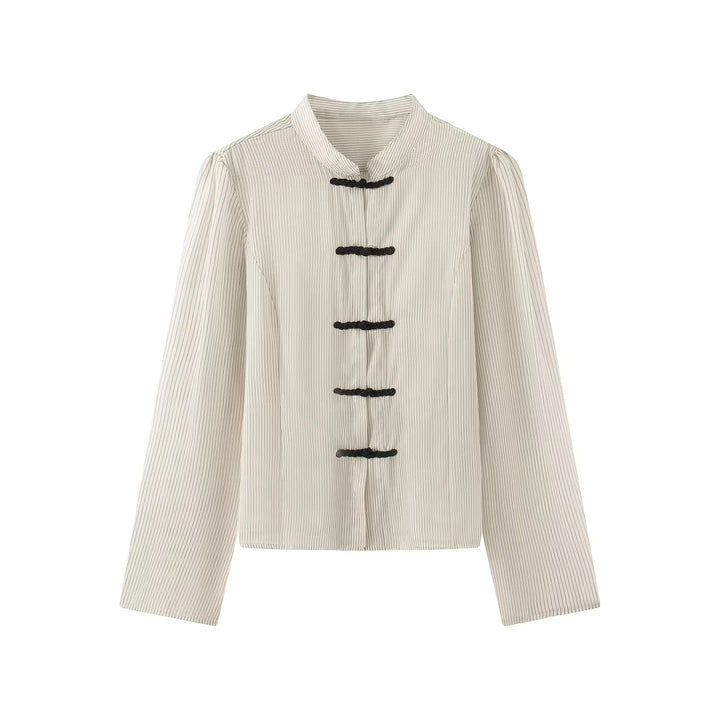 Damen nan taillierte chinesisch inspirierte Jacke mit Stehkragen und Zierknotenverschlüssen Drune