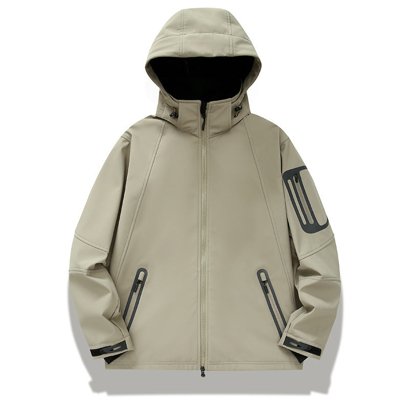 Herren Softshell‑Hybridjacke mit Kapuze, versiegelten Reißverschlüssen und ergonomischem Schnitt Drune