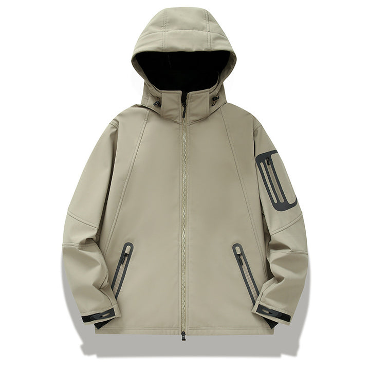 Herren Softshell‑Hybridjacke mit Kapuze, versiegelten Reißverschlüssen und ergonomischem Schnitt Drune