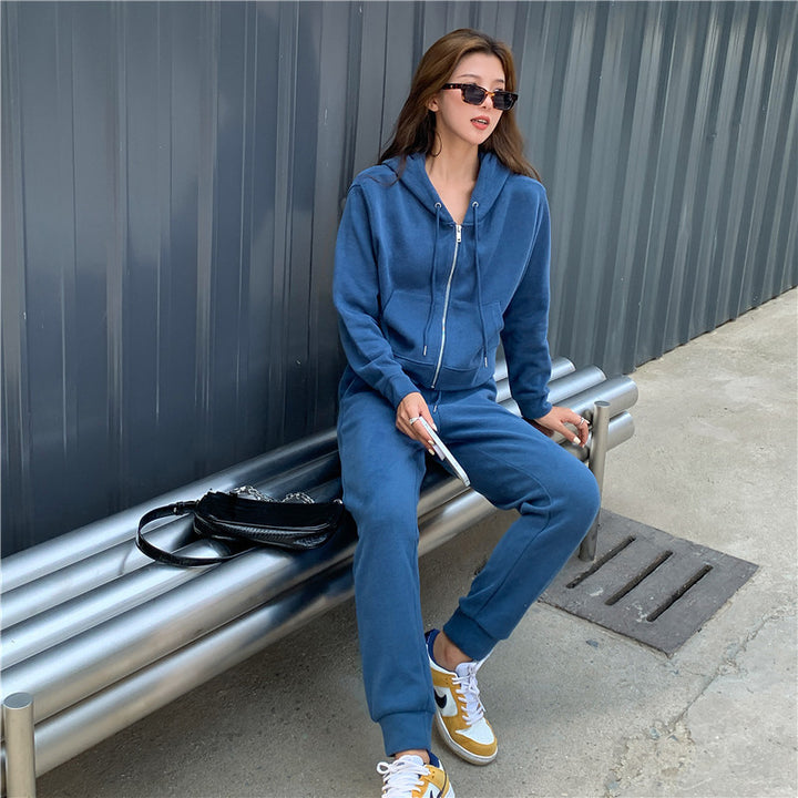 Damen sportliches Komplett-Set mit lässiger Kapuzenjacke und bequemen Jogginghosen Drune