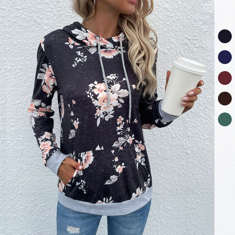 Damen Lässiger Kapuzenpullover mit floralem Muster Drune