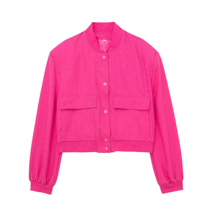 Damen Boxy-Cropped-Jacke im Worker-Look mit Pattentaschen und Rippkragen Drune