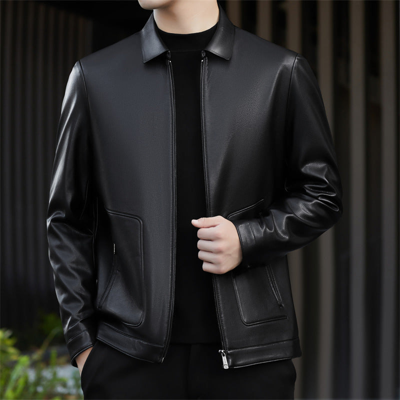 Herren elegante Kunstlederjacke mit praktischen Taschen Drune