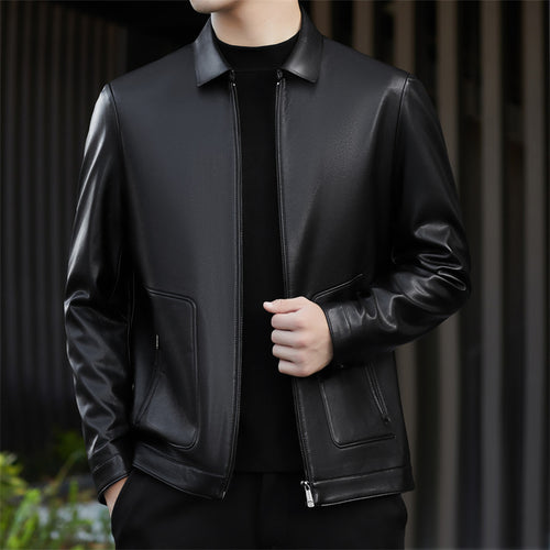 Herren elegante Kunstlederjacke mit praktischen Taschen Drune