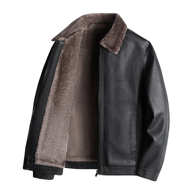 Herren Lässige Kunstlederjacke mit Fleecefutter Drune