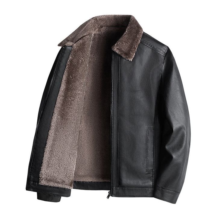 Herren Lässige Kunstlederjacke mit Fleecefutter Drune
