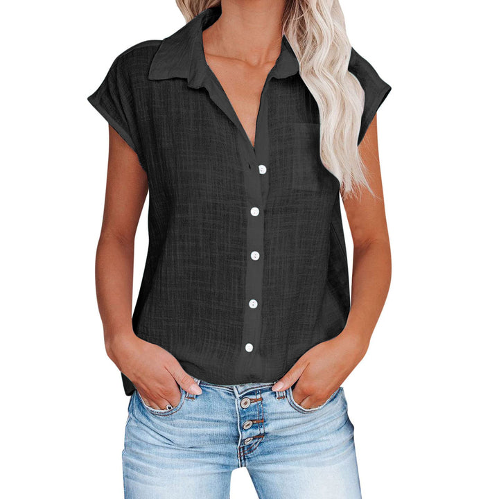 Damen Kurzarm Hemdbluse aus leichtem Leinenmix mit durchgehender Knopfleiste Drune