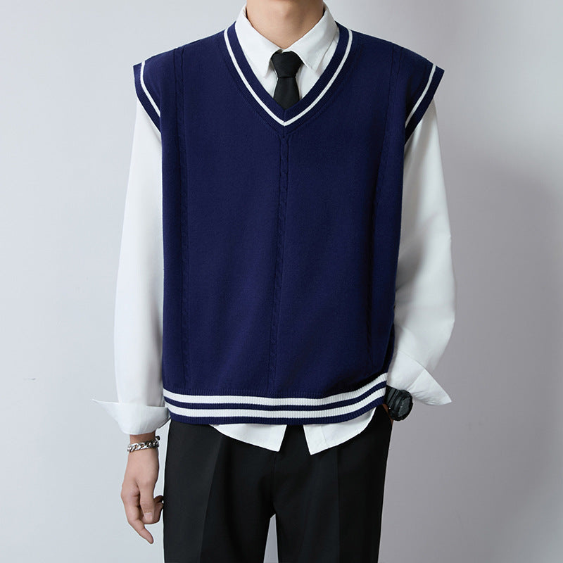 Herren Eleganter V-Ausschnitt Strickpullover mit Knopfleiste Drune