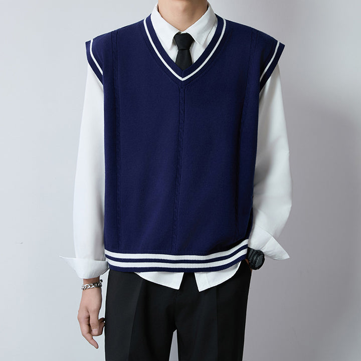 Herren Eleganter V-Ausschnitt Strickpullover mit Knopfleiste Drune