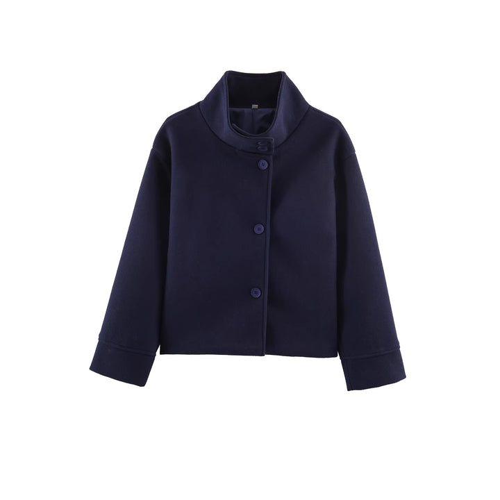 Damen Kurze Boxy-Wollmix-Jacke mit Stehkragen und aufgesetzten Pattentaschen Drune