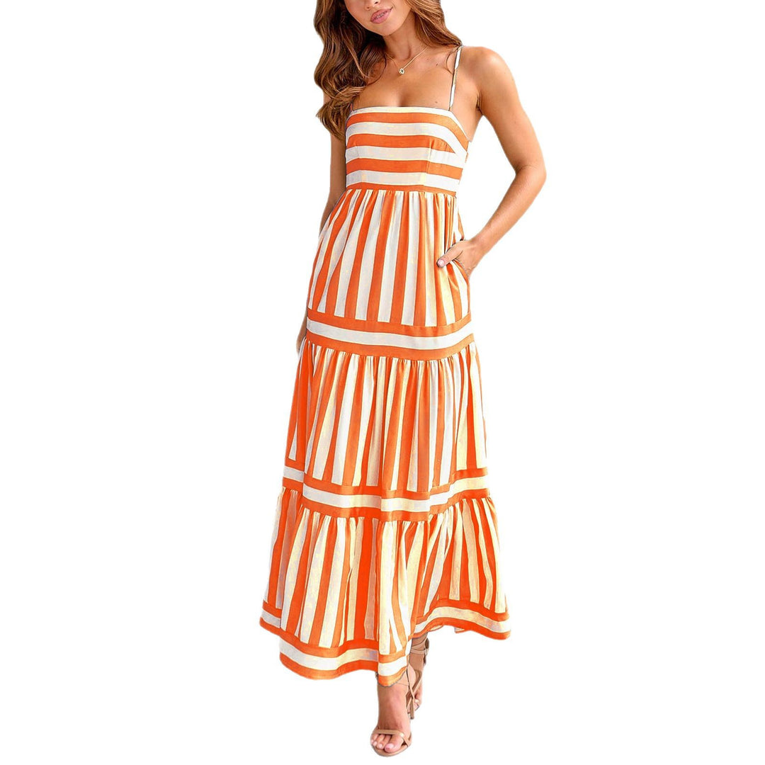 Damen Maxi-Kleid mit Streifenmuster und tiefem Ausschnitt Drune