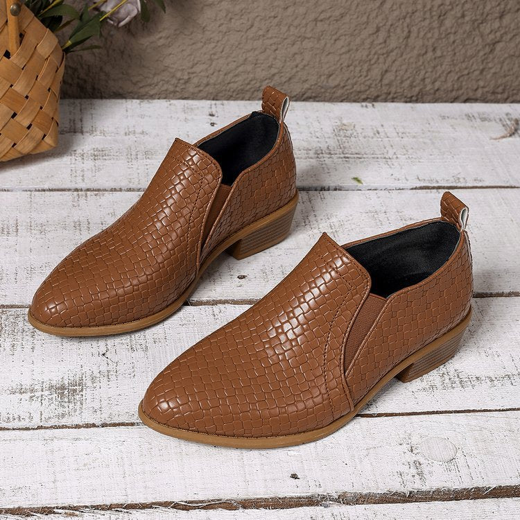 Damen Geflochtene Slipper-Loafer mit niedrigem Blockabsatz Drune
