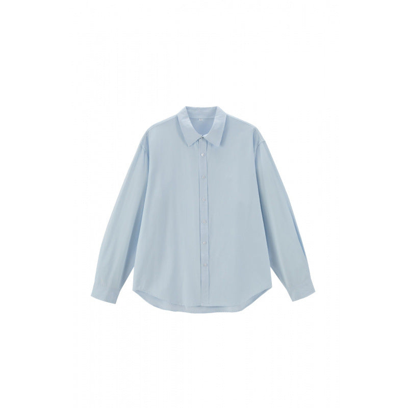 Damen Oversize-Baumwollhemd mit Kentkragen, Raglanärmeln und abgerundetem Saum Drune