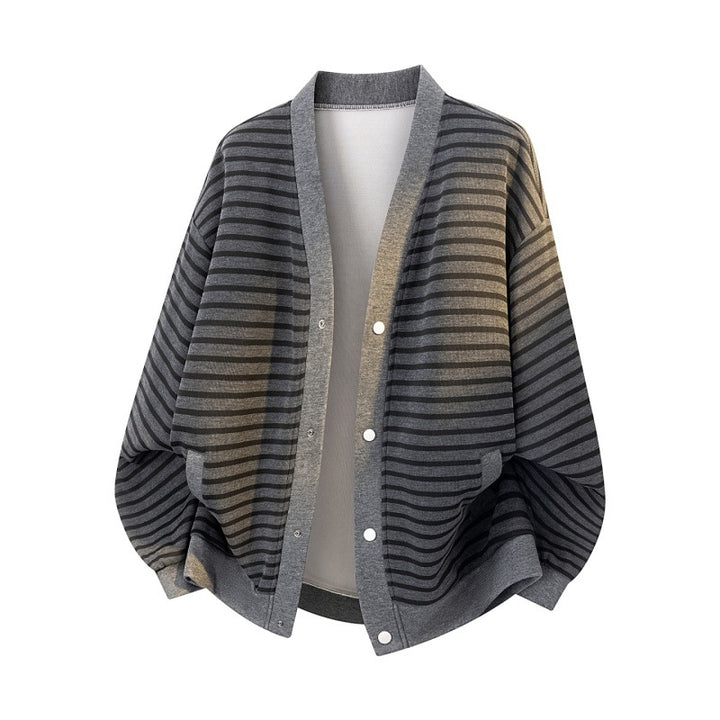 Damen Oversize-Streifencardigan mit Druckknopfleiste, Eingrifftaschen & Raglanärmeln Drune