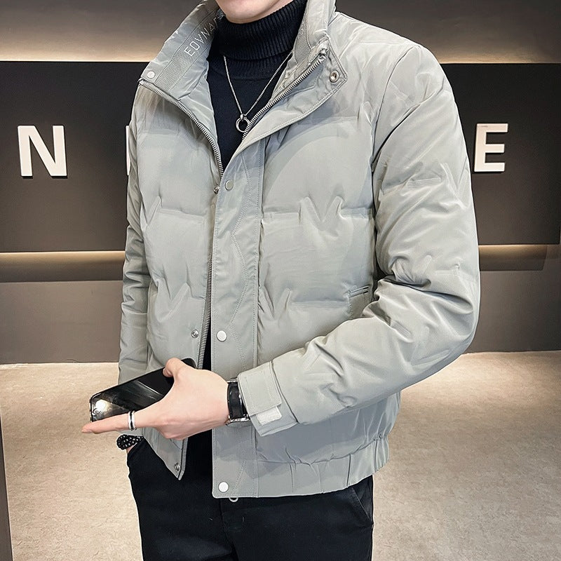 Herren Kurz geschnittene Thermo-Pufferjacke mit hohem Stehkragen und Klettmanschetten Drune