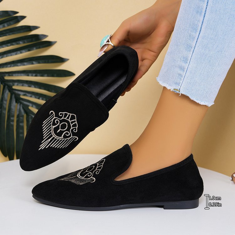 Damen Bestickte Velours-Loafer mit spitzer Zehenpartie und rutschfester Gummisohle Drune
