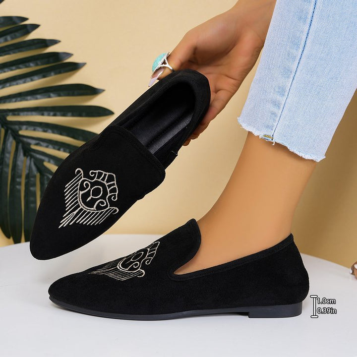 Damen Bestickte Velours-Loafer mit spitzer Zehenpartie und rutschfester Gummisohle Drune
