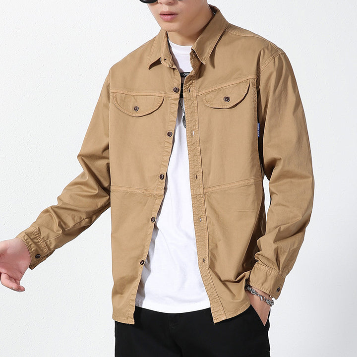 Herren leichte Canvas-Hemdjacke im Overshirt-Stil mit Brustpattentaschen und Knopfverschluss Drune
