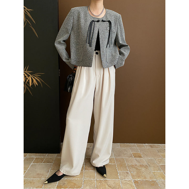 Damen elegante Kurzjacke mit dekorativen Kordelzügen Drune