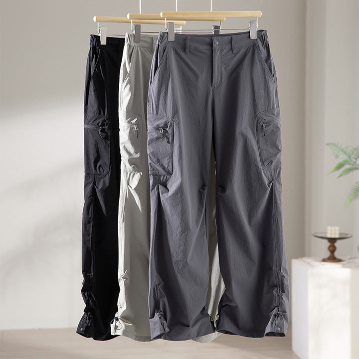 Damen Technische Weite Cargo-Hose mit verstellbarem Saum und Mehrfachtaschen Drune